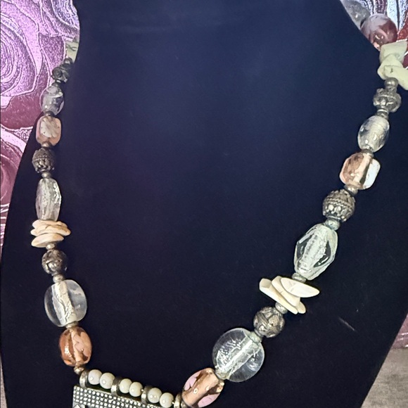 Chico's Multicolor Beaded Necklace with Silver Pendant - Picture 3 of 5